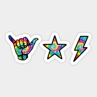 tye dye shaka, star and lightning sticker pack Sticker